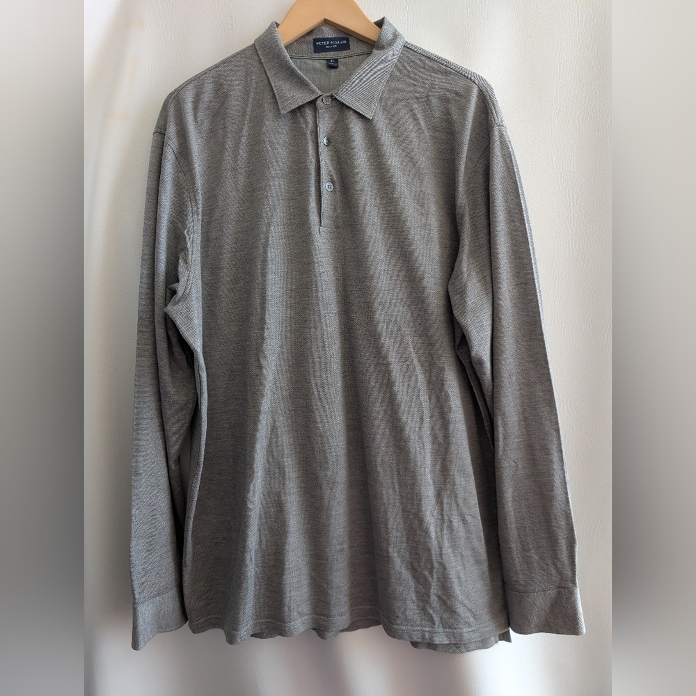 Peter Millar Silk Cotton Polo Golf Shirt Long Sleeves XL